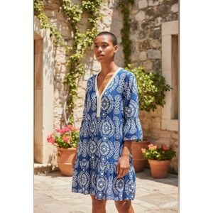SAIPH Tiered Embroidered‎ Dress L Blue